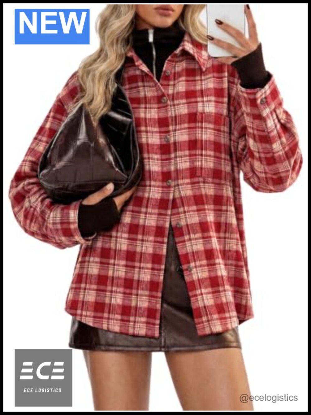 Womens Plaid Button Down Shirt Long Sleeve Loose Fit Blouse with Pocket